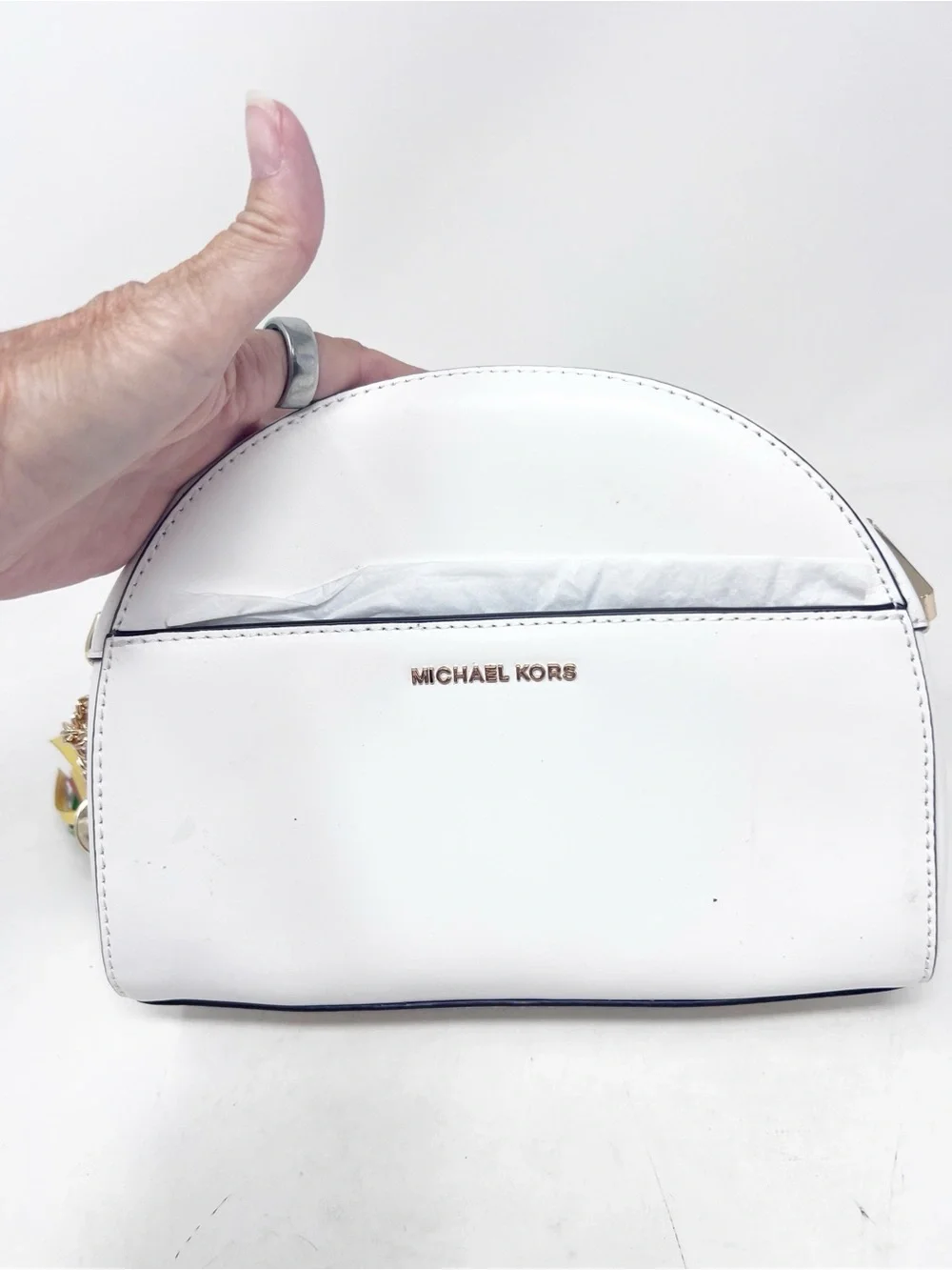 MICHAEL KORS WHITE LEATHER RAINBOW CROSSBODY HALF MOON PURSE NWT